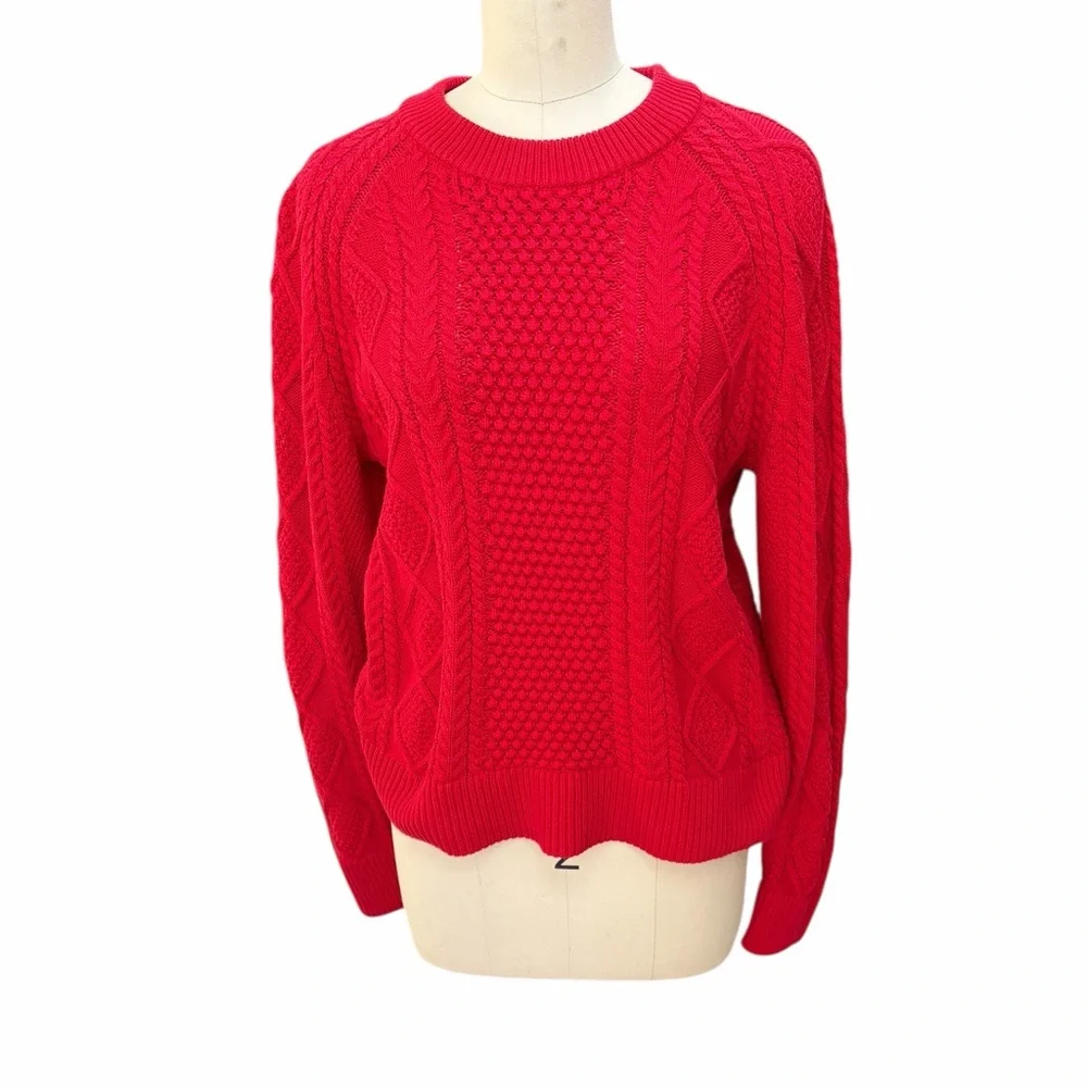 J‎ Crew Red Cable Knit Sweater size small new